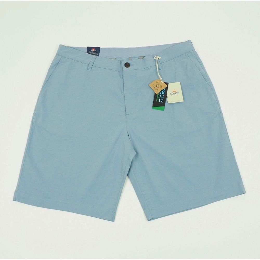 New Faherty Brand Movement Chino Shorts Mens 36 Blue Cotton Blend Golf Walk